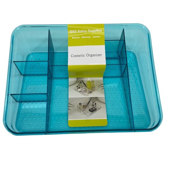 Cosmetic Organizer Blue Vanity Makeup PET Hard Recycled Plastic Lightweight NEW - Picture 1 of 4